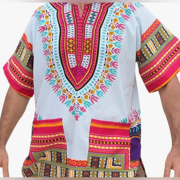 RaanPahMuang Bright Africa White Dashiki Cotton Plus Size Shirt - Picture 1 of 4